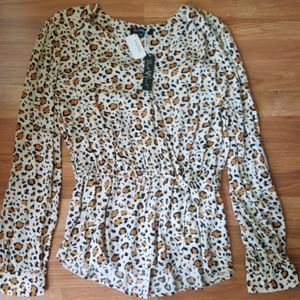Velvet Heart,  Leopard Wrap-Front Peplum Blouse, M